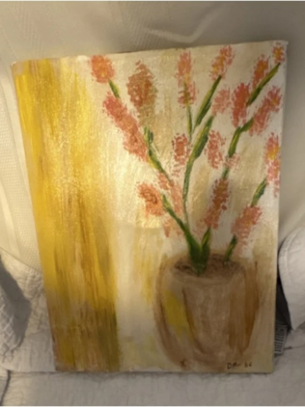 DM Original Abstract Floral Still Life Painting Signed Small Unframed Canvas
